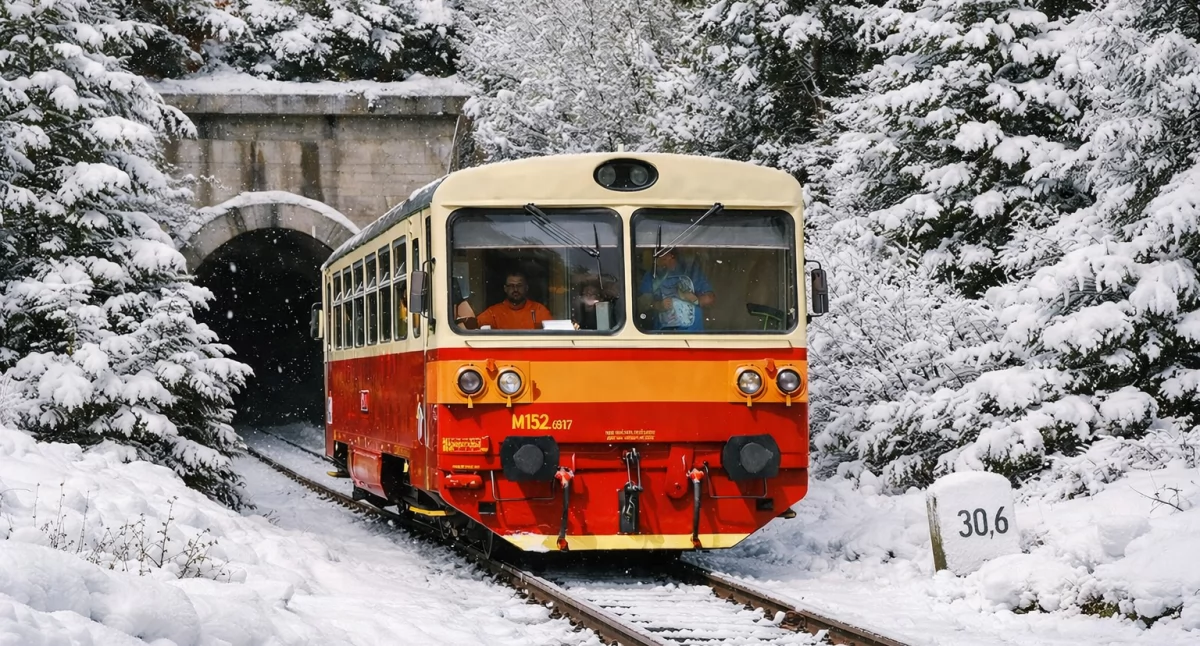 wycieczki kolejowe, Zabytkowym motoraczkiem pograniczu Karkonoszy Izerskich - zdjęcie, fotografia