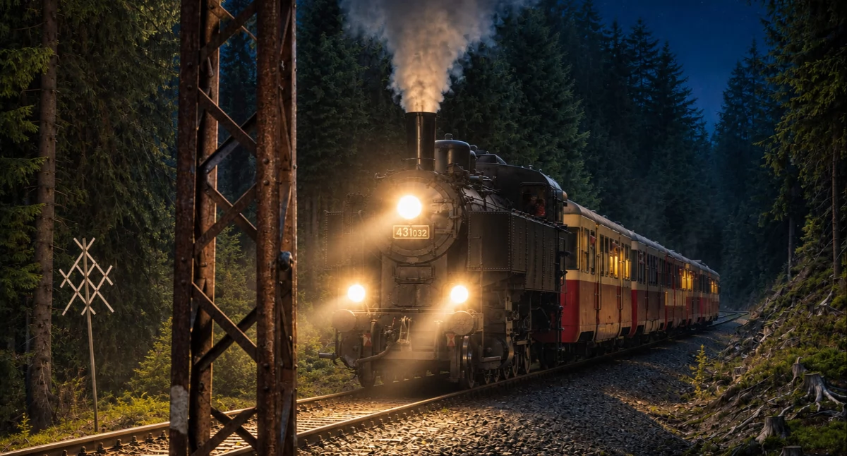 Imprezy masowe, Parowozy zabytkowe składy nocna atmosfera górskiej kolei Wyjątkowa Muzeów Zębatce Kořenovie - zdjęcie, fotografia